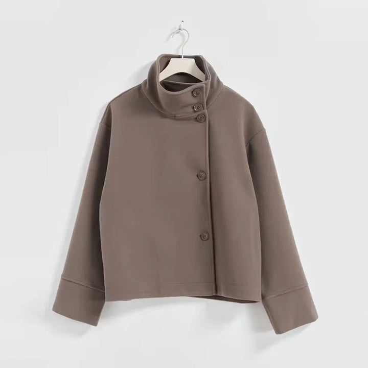 Women's classic stand collar pea coat, a chic and warm winter jacket for elegant style.