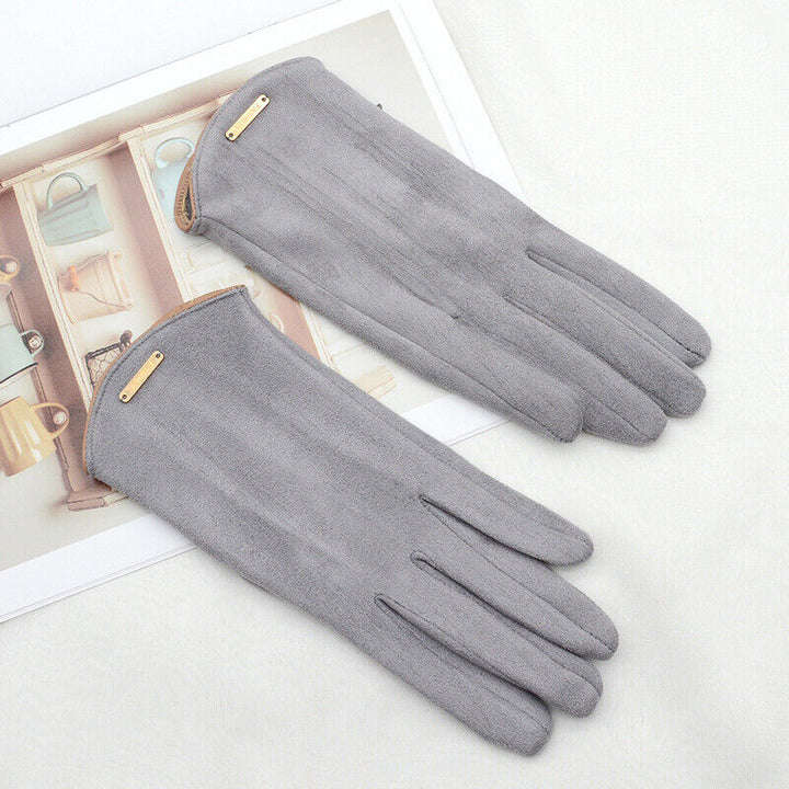 Classic women's suede winter gloves, soft and warm with fingertip touchscreen functionality.
