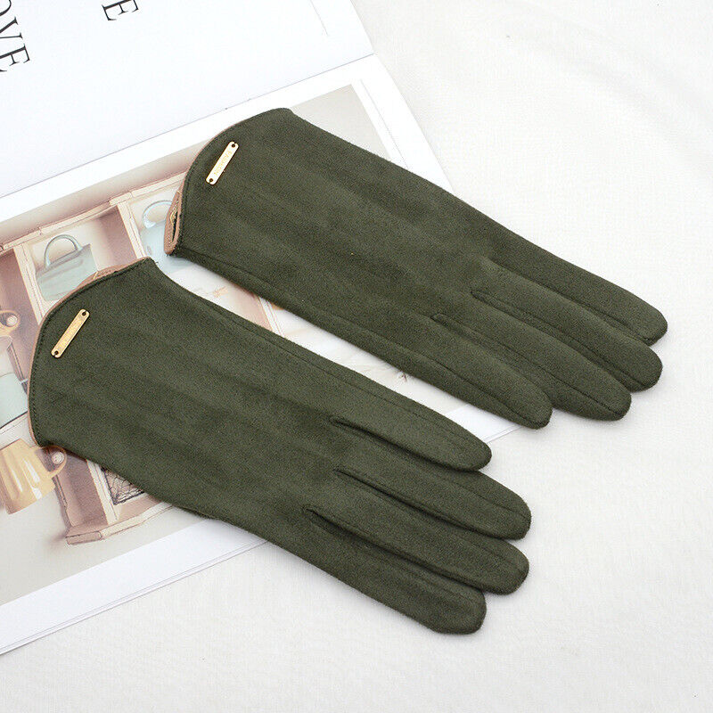 Premium women's suede gloves for winter, featuring sensitive touchscreen function for convenience.