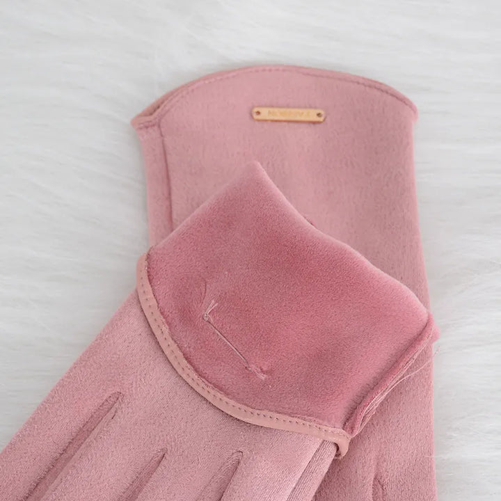 Comfortable women's classic suede gloves, ideal for cold weather and touchscreens.