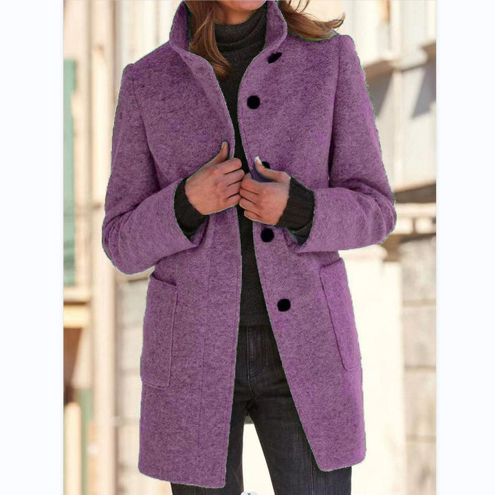 Classic women's Amanda wool trench coat. Retro buttons, warm elegant winter jacket & fall outerwear.