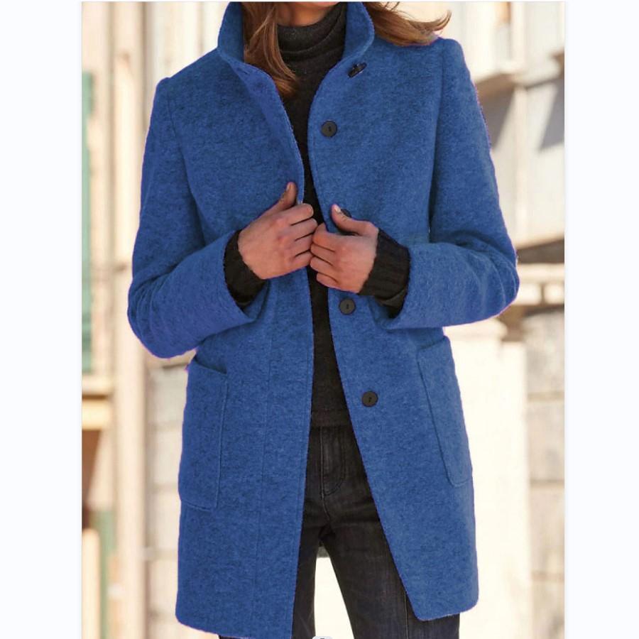 Amanda women's classic retro button wool trench coat. Elegant long outerwear, perfect for fall and winter.