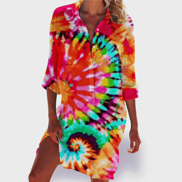 Women's colorful lightweight summer midi dress, perfect for beach, vacation, or casual wear.