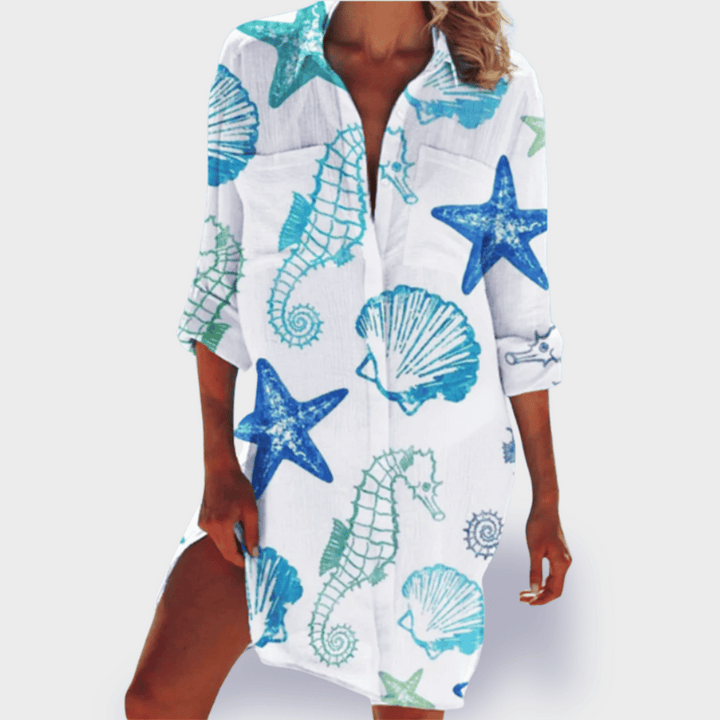 Flowy women's colorful lightweight summer dress, comfortable and casual for sunny days.