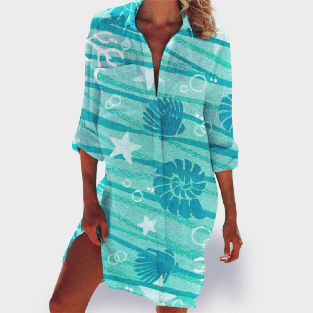 Plus size women's colorful lightweight summer dress, a comfortable and stylish vacation midi.