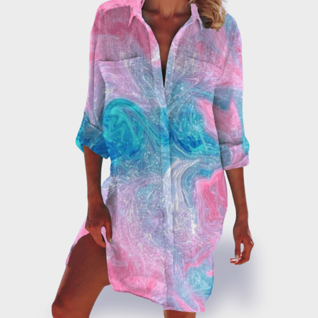 Colorful midi dress for women, lightweight and flowy, great for summer comfort and style.