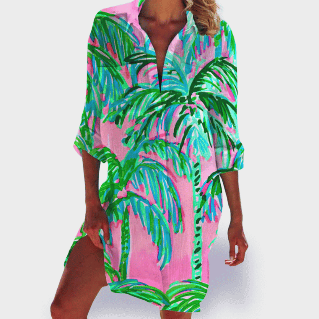 Vibrant women's lightweight summer dress, an easy-wear casual midi for warm weather comfort.