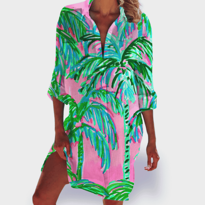 Vibrant women's lightweight summer dress, an easy-wear casual midi for warm weather comfort.