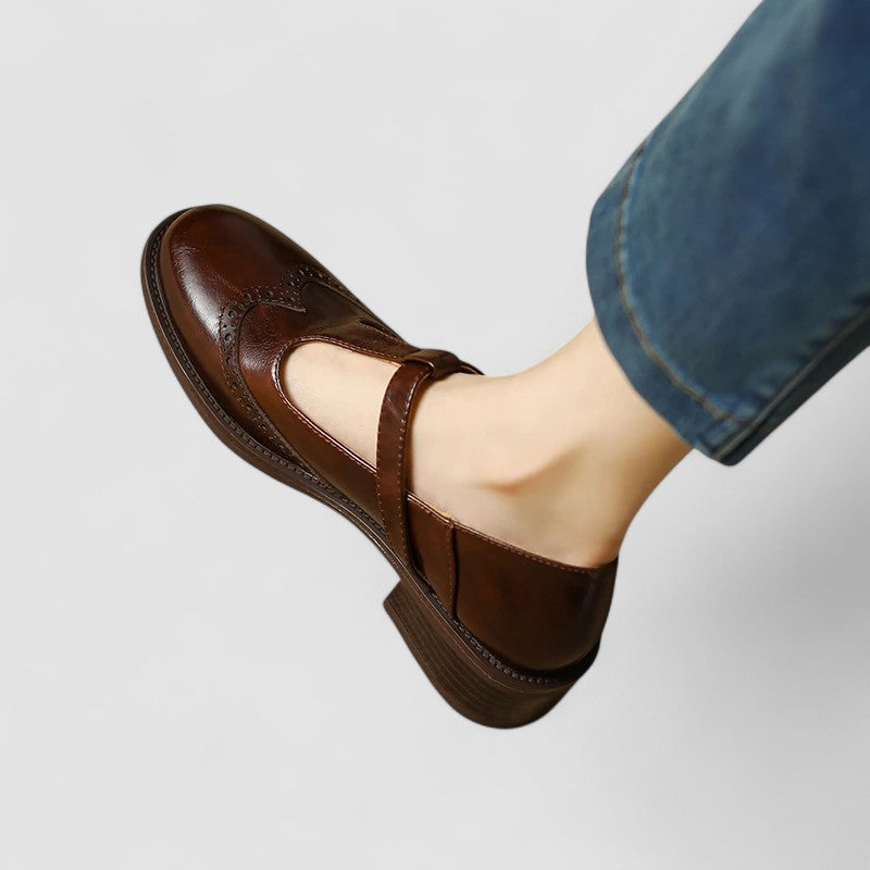 Durable, non-slip sole of women's comfortable Mary Jane flats for safe everyday walking.