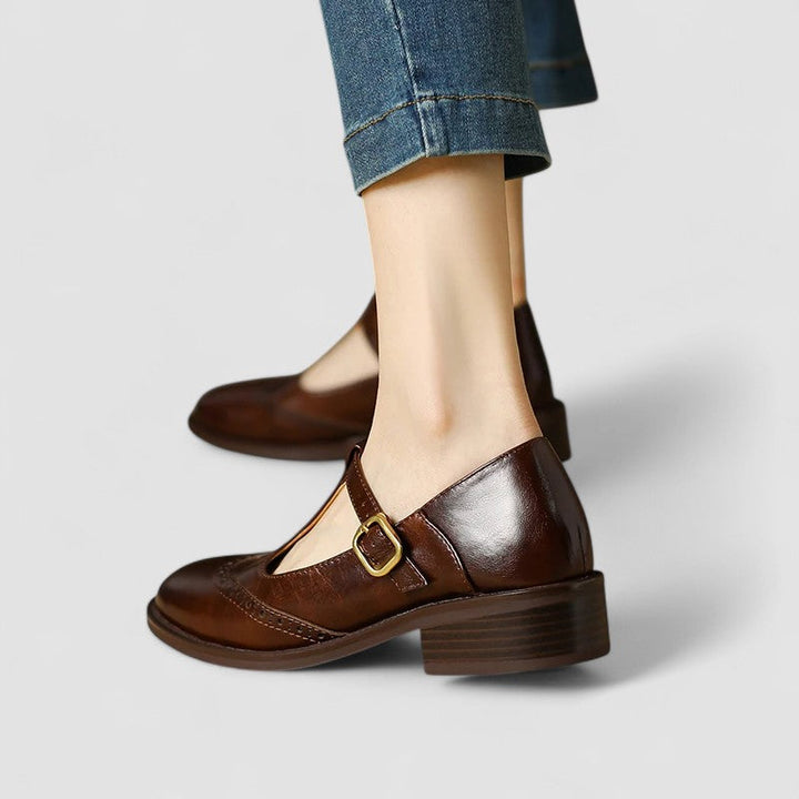 Classic brown Mary Jane flats, versatile and comfortable women's shoes for everyday errands.