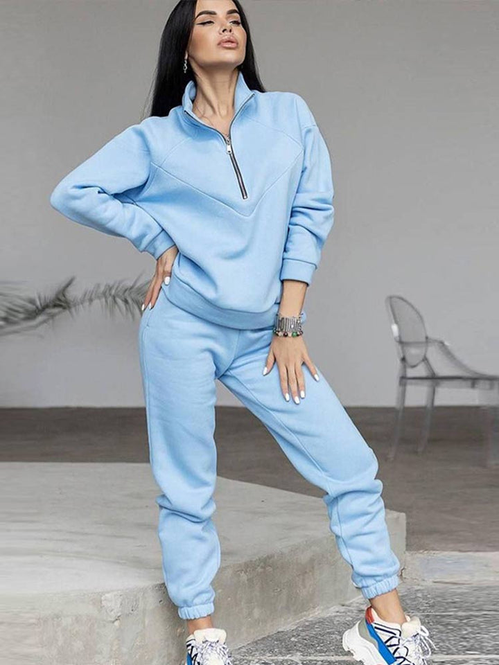 Everyday women's casual co-ord tracksuit set, a comfortable two-piece with a zip neck top & tapered bottoms.