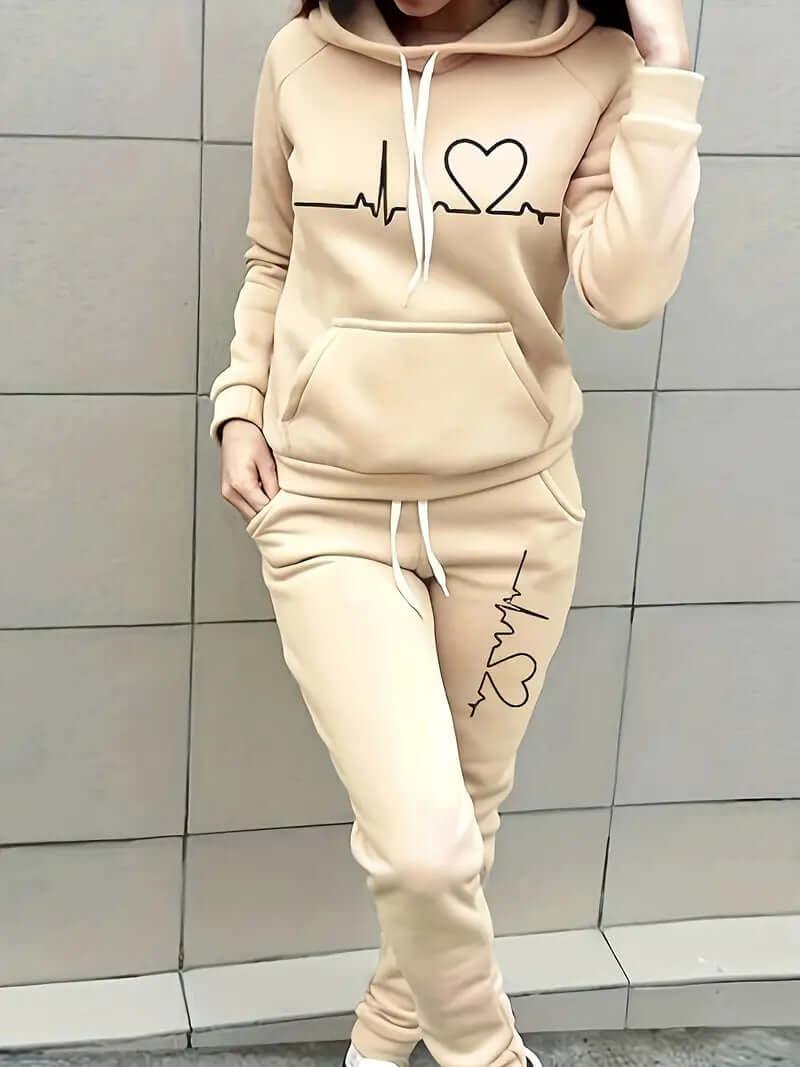 Women's comfortable cotton blend sportswear hoodie and pants set for activewear and loungewear.