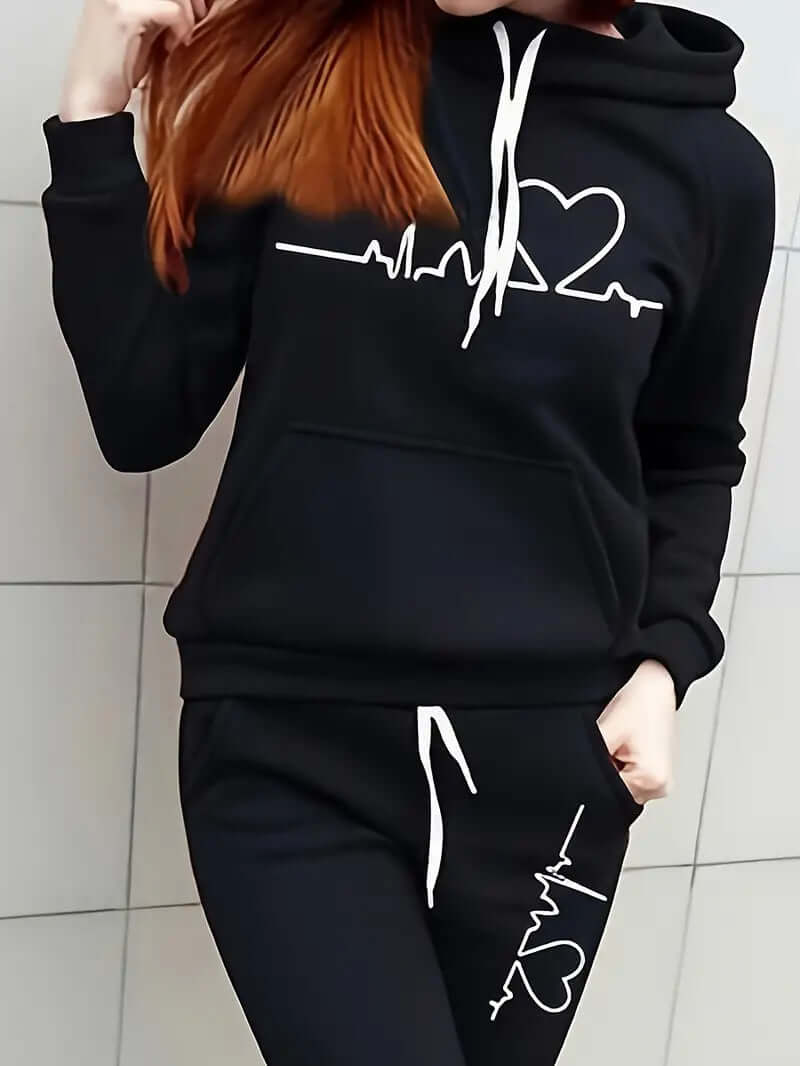 Comfortable women's loungewear set; soft cotton blend hoodie & pants for relaxing at home.