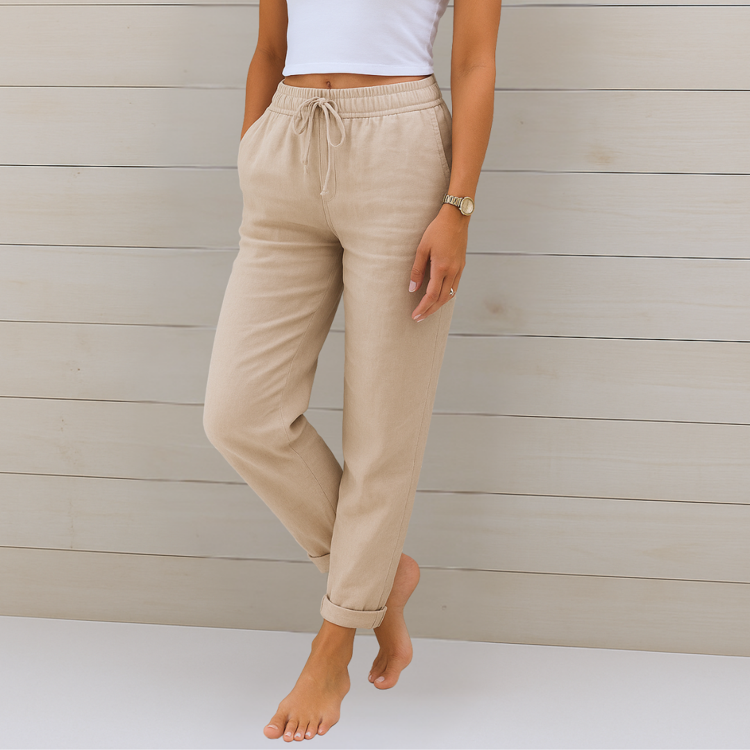 Women's comfortable flowy pants with elastic waistband, ideal for relaxed everyday wear & spring attire.