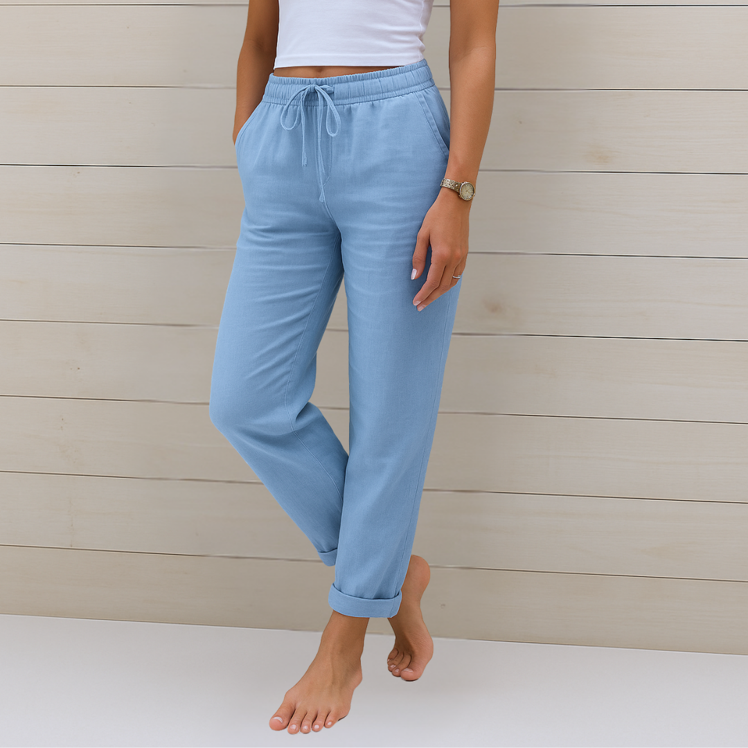 Relaxed fit women's comfortable pants with elastic waistband, a must-have for everyday style & comfort.