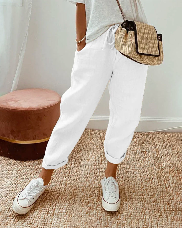Comfortable high-waist women's trousers with a stretch waist for a perfect fit. Elegant & casual versatile pants.