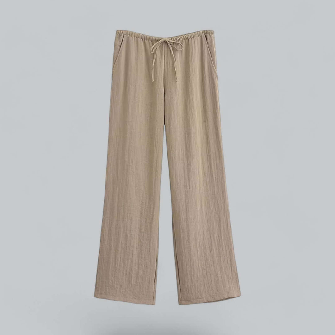 Women's khaki linen blend top, a separate piece from a comfortable and breathable summer set.