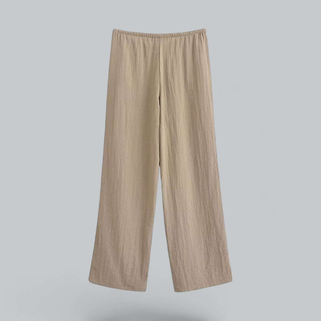 Women's grey linen blend wide-leg trousers, a comfortable and versatile separate for summer fashion.