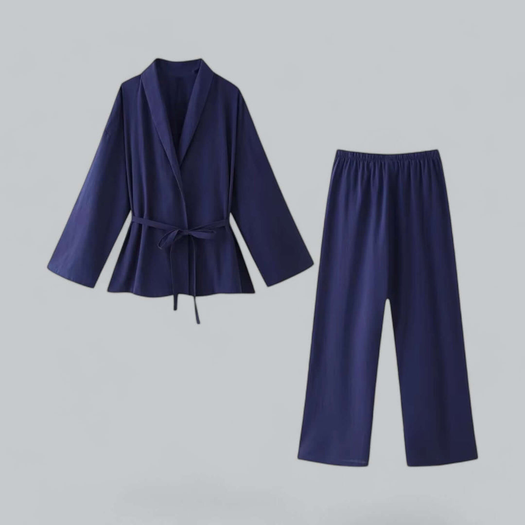 Stylish women's linen blend co-ord set in a versatile grey, perfect for summer fashion and comfort.