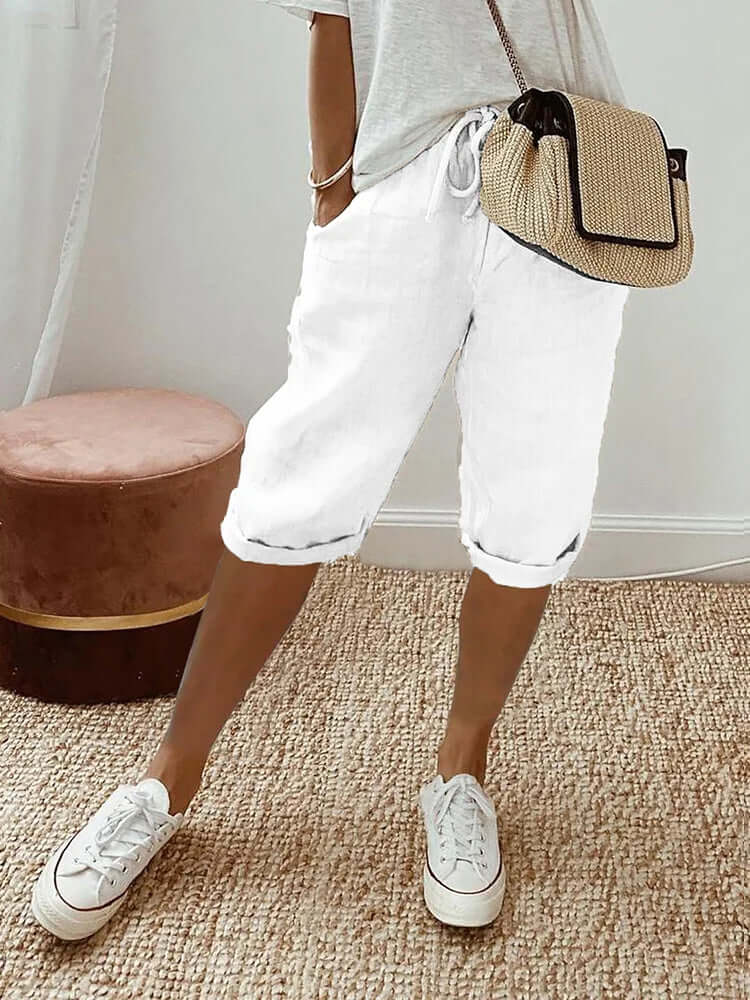 Comfortable women's knee-length drawstring pants, excellent choice for casual, stylish summer bottoms.