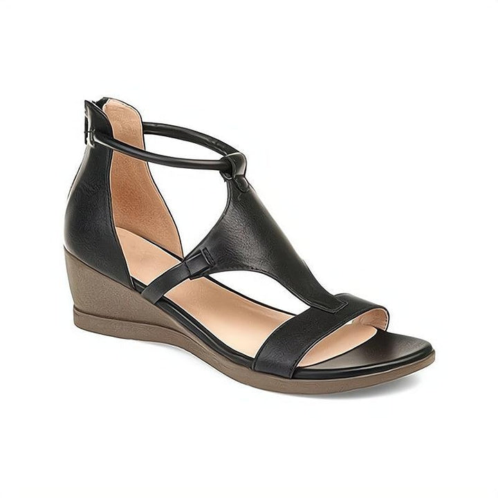 Comfortable women's wedge sandals, synthetic leather upper, ideal for daily use