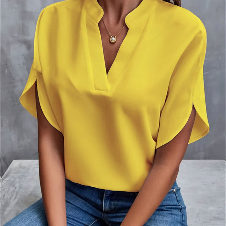 Soft, flowy women's short sleeve t-shirt. Comfortable & vibrant summer blouse for casual wear.