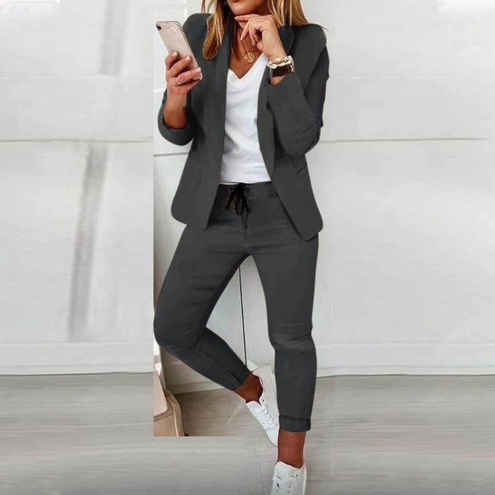 Elegant women's two-piece knit matching set, stylish and comfortable for fall/spring fashion.