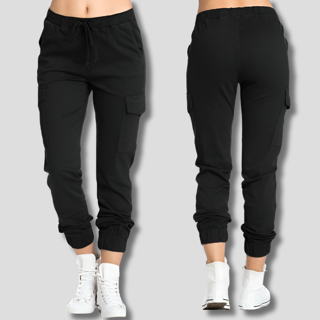 Modern women's utility cargo pants for a stylish, relaxed fit. Comfortable multi-pocket trousers, ideal for daily wear.