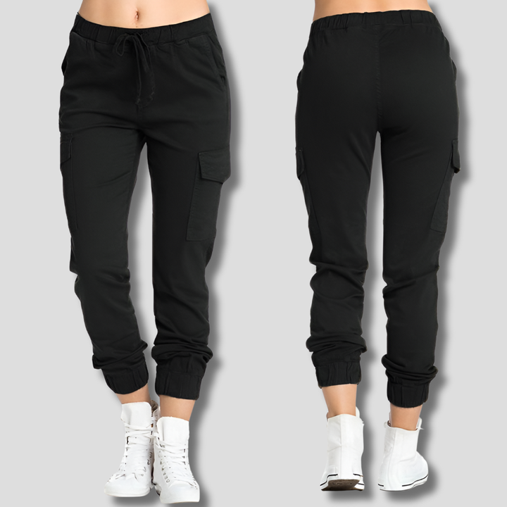 Modern women's utility cargo pants for a stylish, relaxed fit. Comfortable multi-pocket trousers, ideal for daily wear.