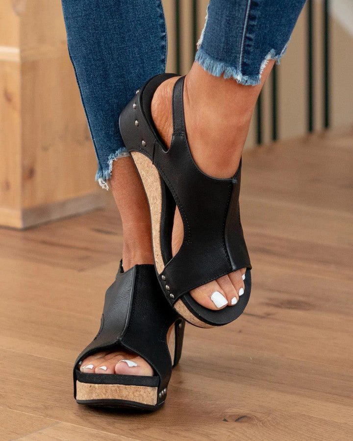 Ergonomic women's summer sandals, vegan PU leather, comfortable wedge heel for daily wear.