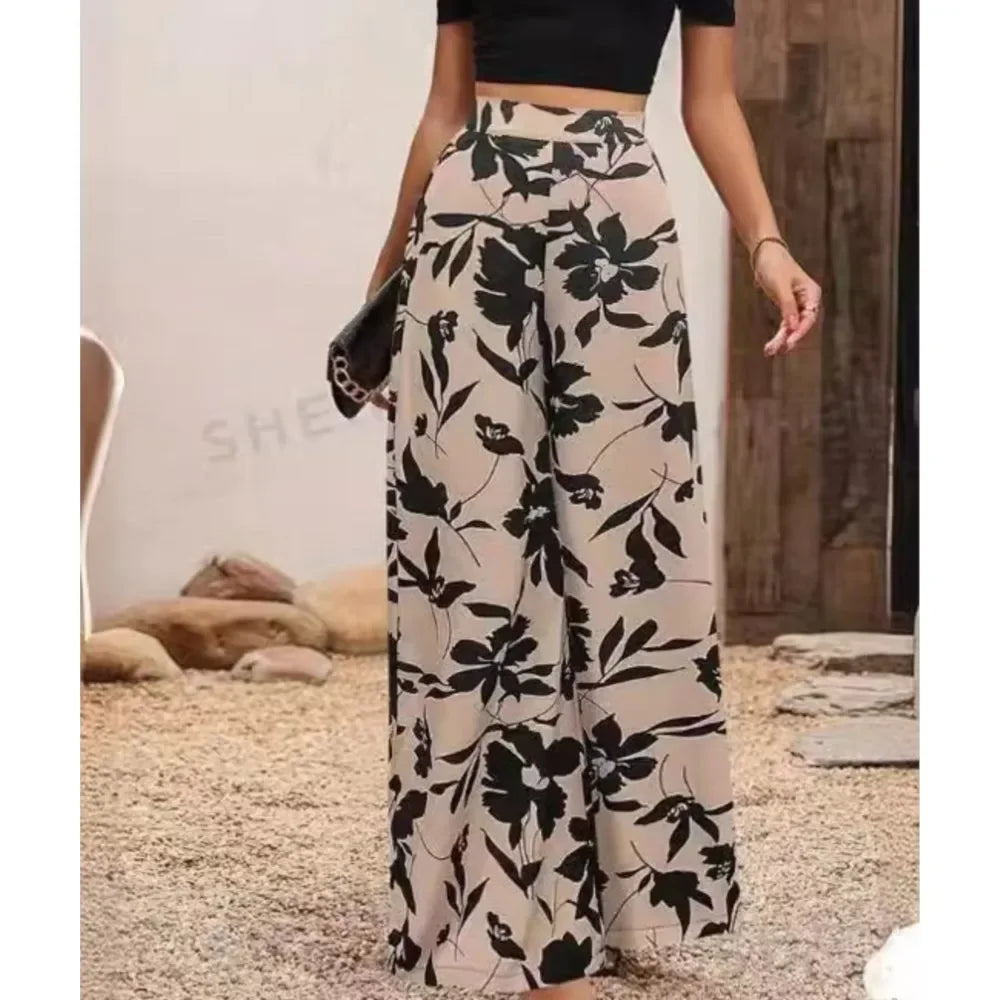 Trendy women's printed wide leg pants, a versatile chic bottom for modern fashion and casual outfits.
