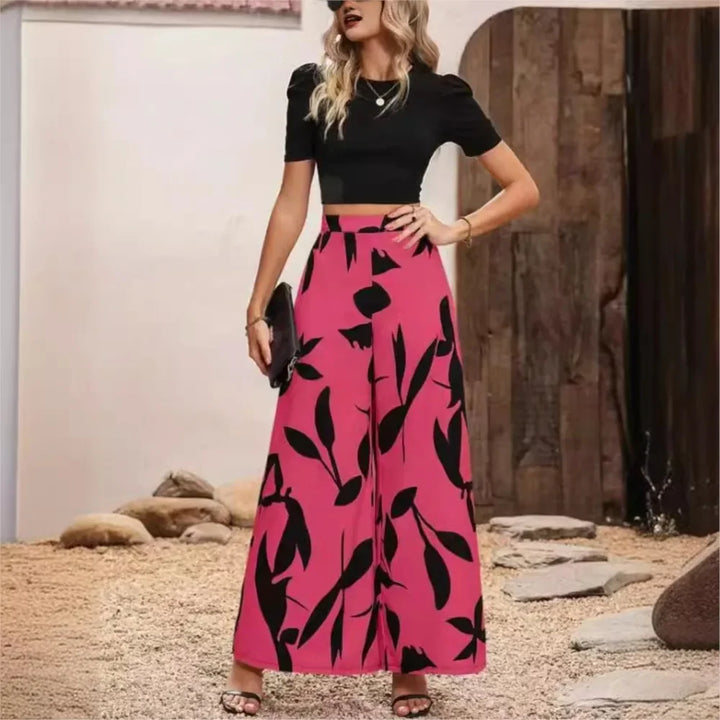 Chic women's printed apparel: comfortable wide leg pants, perfect for trendy versatile fashion.