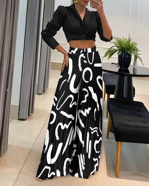 Sara collection's comfortable printed wide leg pants, a must-have for trendy women's spring summer fashion.