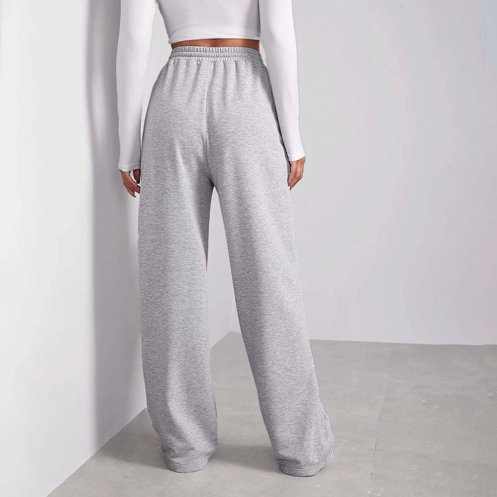 Close-up of the comfortable drawstring waist on women's wide-leg viscose blend casual trousers.