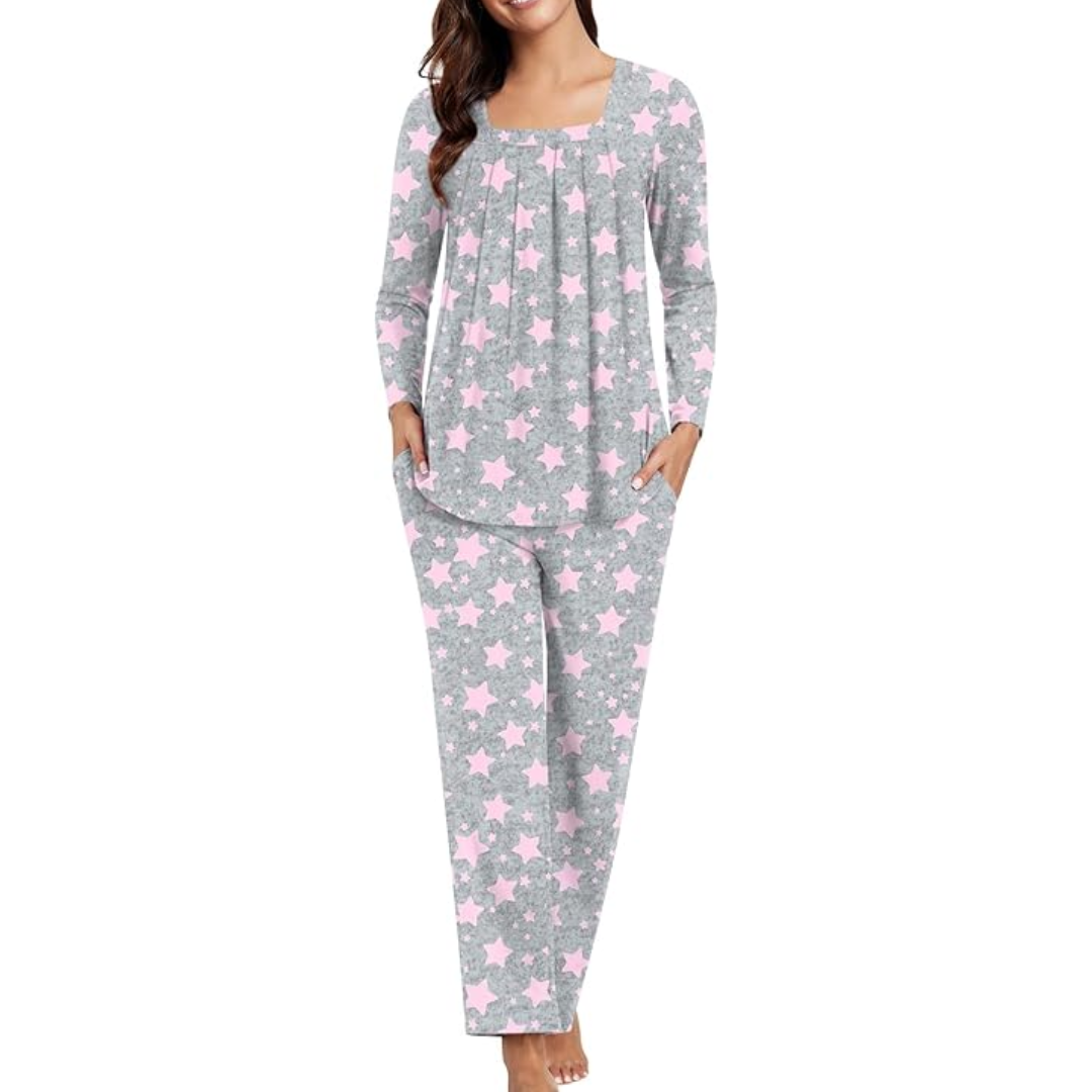 Enjoy ultimate comfort in this women's comfy 2-piece lounge pyjama set with soft fabric and practical pockets.