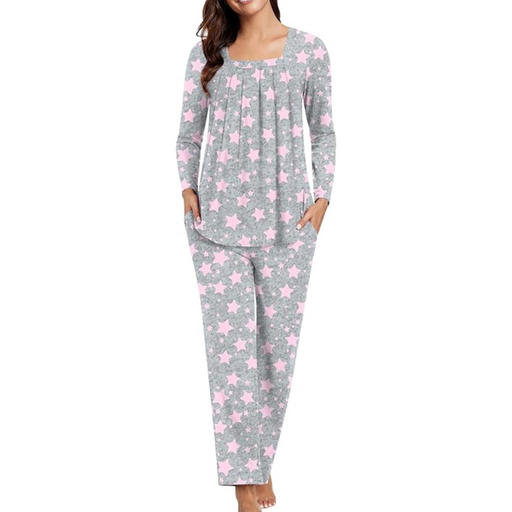 Enjoy ultimate comfort in this women's comfy 2-piece lounge pyjama set with soft fabric and practical pockets.
