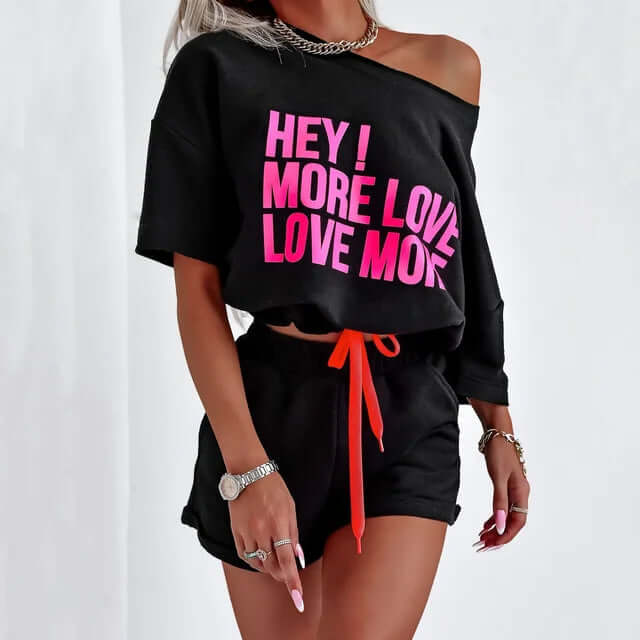 Black women's casual lounge set featuring a crop top and comfy shorts, ideal for warm weather or sleep.
