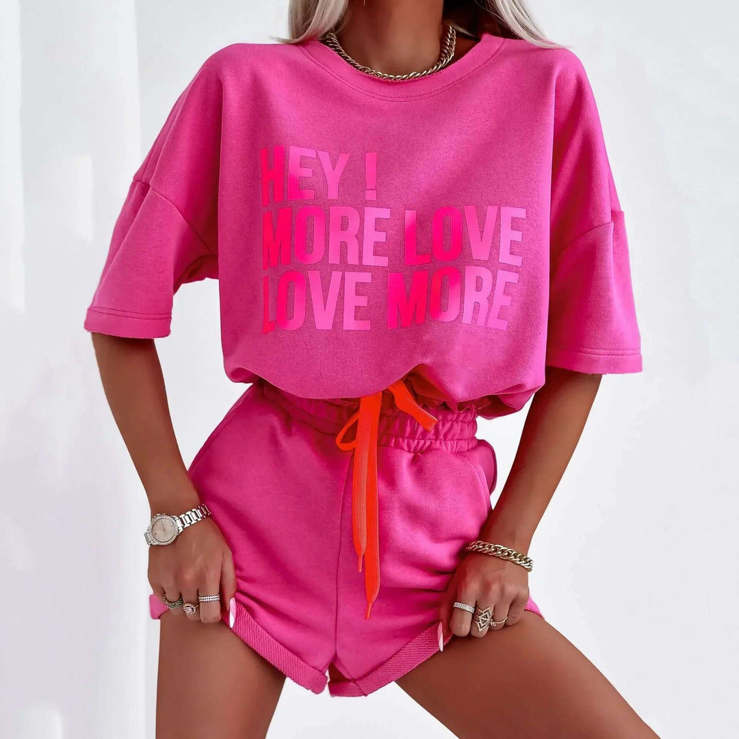 Rose red women's relaxed fit sleepwear set, featuring a soft cotton blend crop top and comfortable shorts.