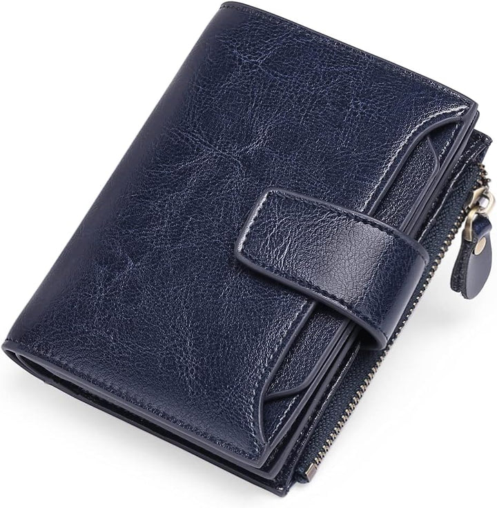 Multi-functional compact women's wallet in leather, featuring secure RFID protection.