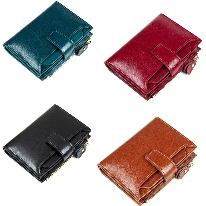 Versatile women's compact leather RFID wallet, perfect as a card holder & coin purse.
