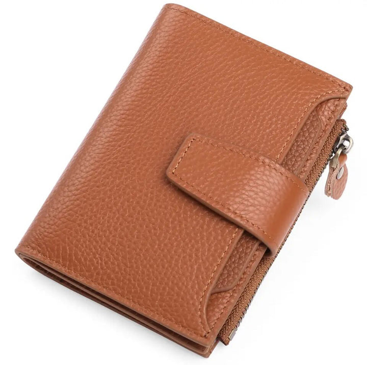 Multi-functional women's compact wallet, secure RFID blocking in genuine leather.