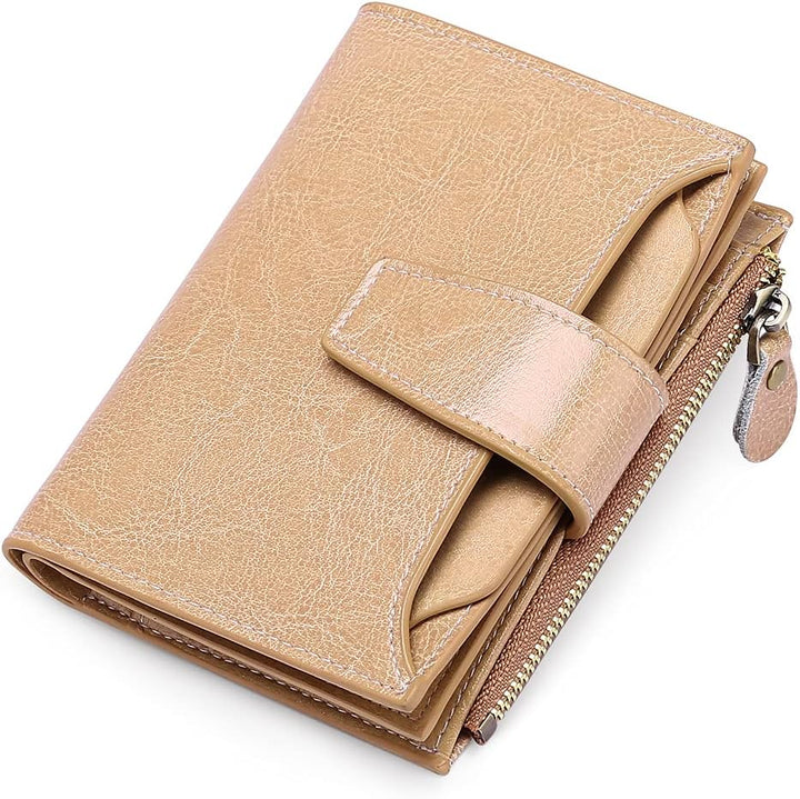 Compact women's RFID leather wallet, essential multi-functional accessory for daily carry.