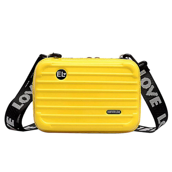 Women's compact hard shell crossbody travel handbag. Secure vegan leather mini bag with durable design.