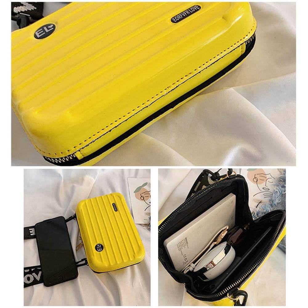 Women's compact hard shell travel accessory bag. Secure crossbody handbag, great for organizing.