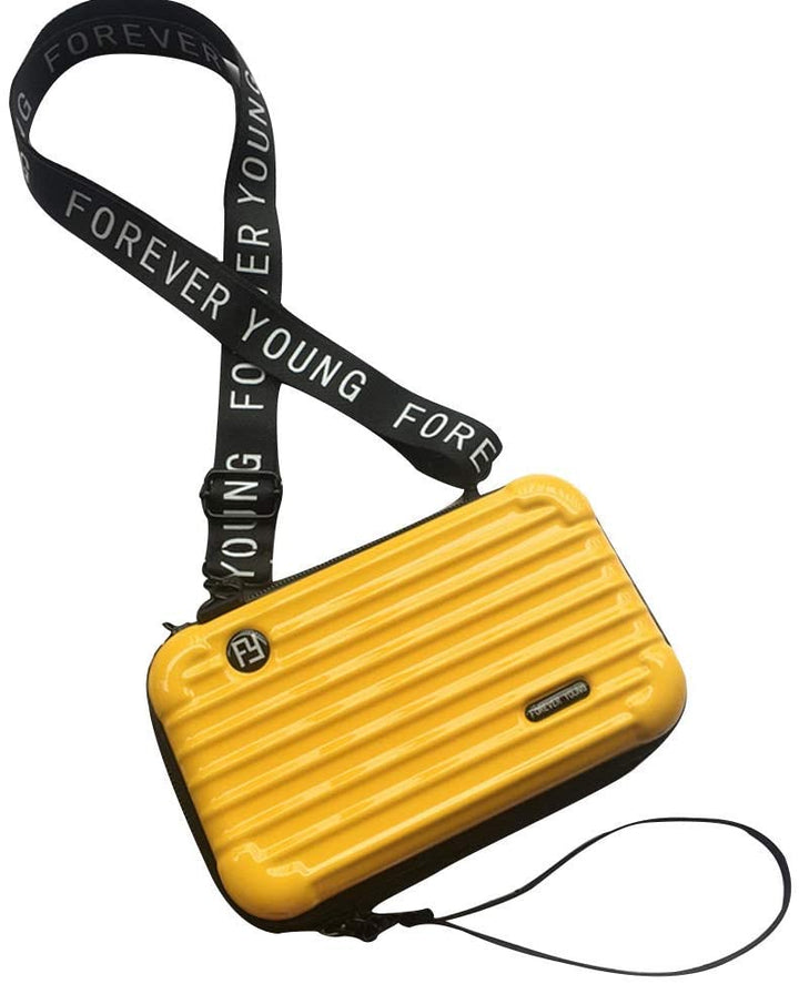 Stylish women's hard shell wristlet crossbody bag. Secure mini travel handbag, durable & compact.