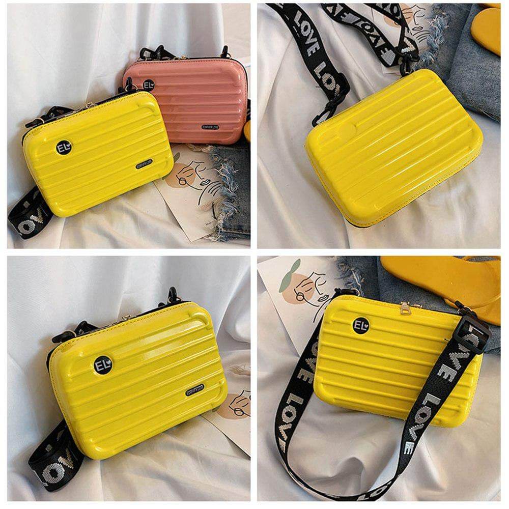 Vegan leather hard shell mini travel handbag. Stylish women's compact crossbody with security features.
