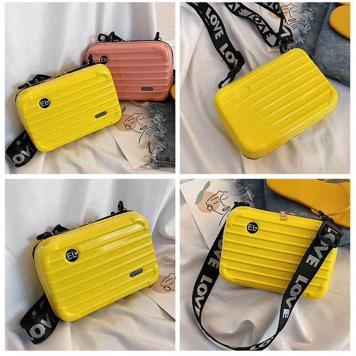 Vegan leather hard shell mini travel handbag. Stylish women's compact crossbody with security features.