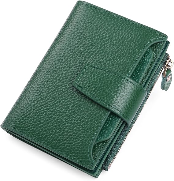 Top-down view of a women's leather wallet, highlighting its compact size and practical card holder design.