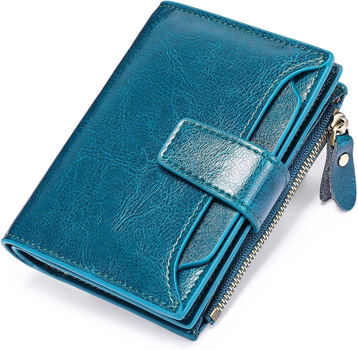 Elegant women's leather wallet with multiple card slots & coin section. Compact design, full RFID protection.