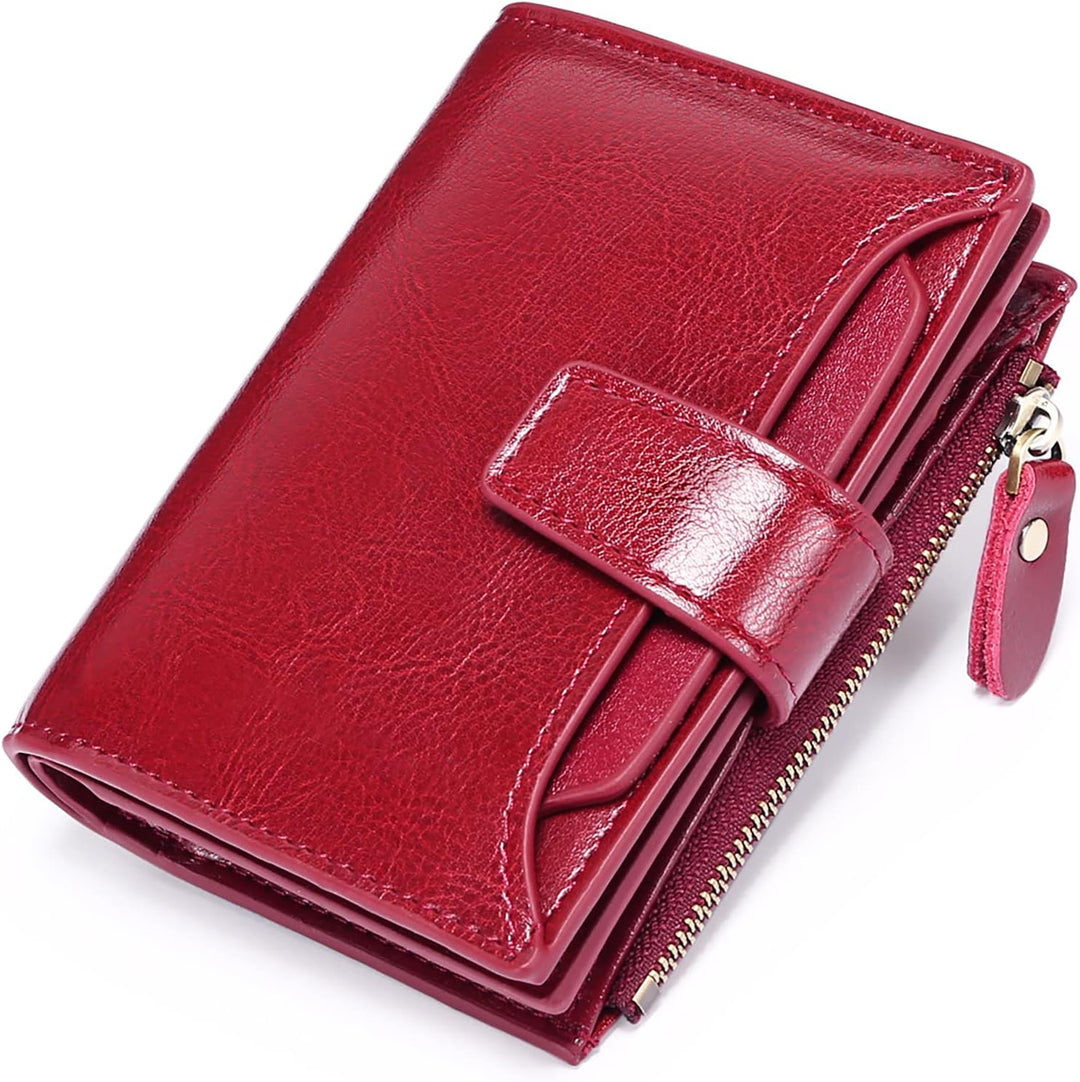 Secure women's compact wallet made from genuine leather, offering ample card slots and a convenient coin purse.